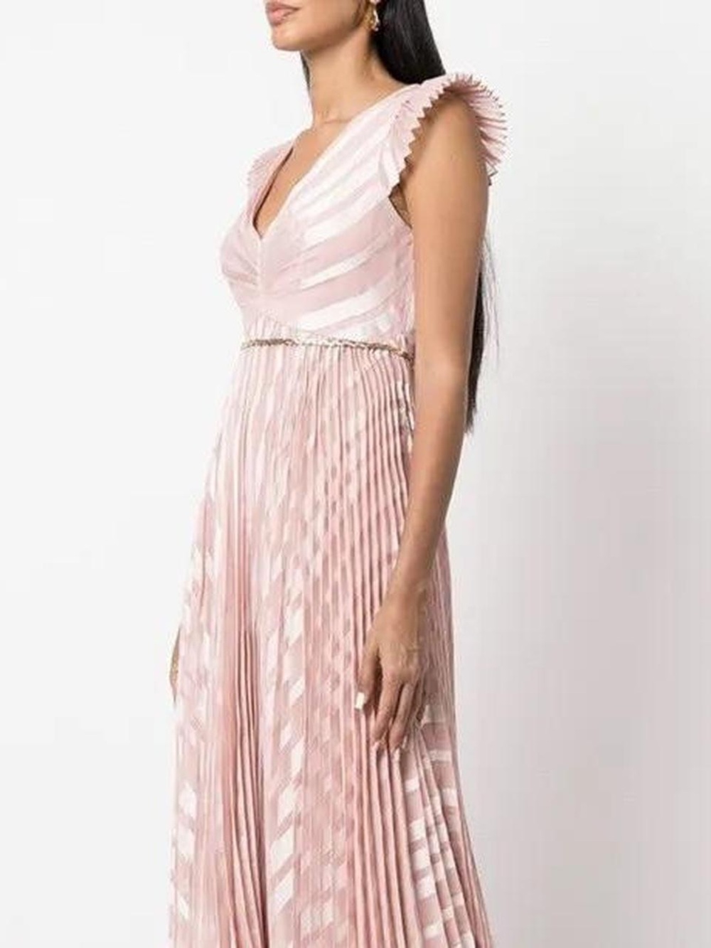 Zimmermann Dusty Pink Pleated Midi Dress with Gold Chain